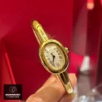 120-degree angle display of the Cartier Baignoire Mini Watch Dupe, featuring the gold case and white dial