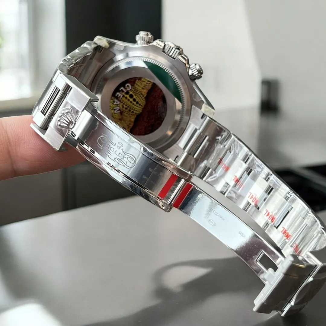 Rolex Daytona Panda White 116500LN Super Clone Watch Back and Stainless Steel Clasp Opened Picture