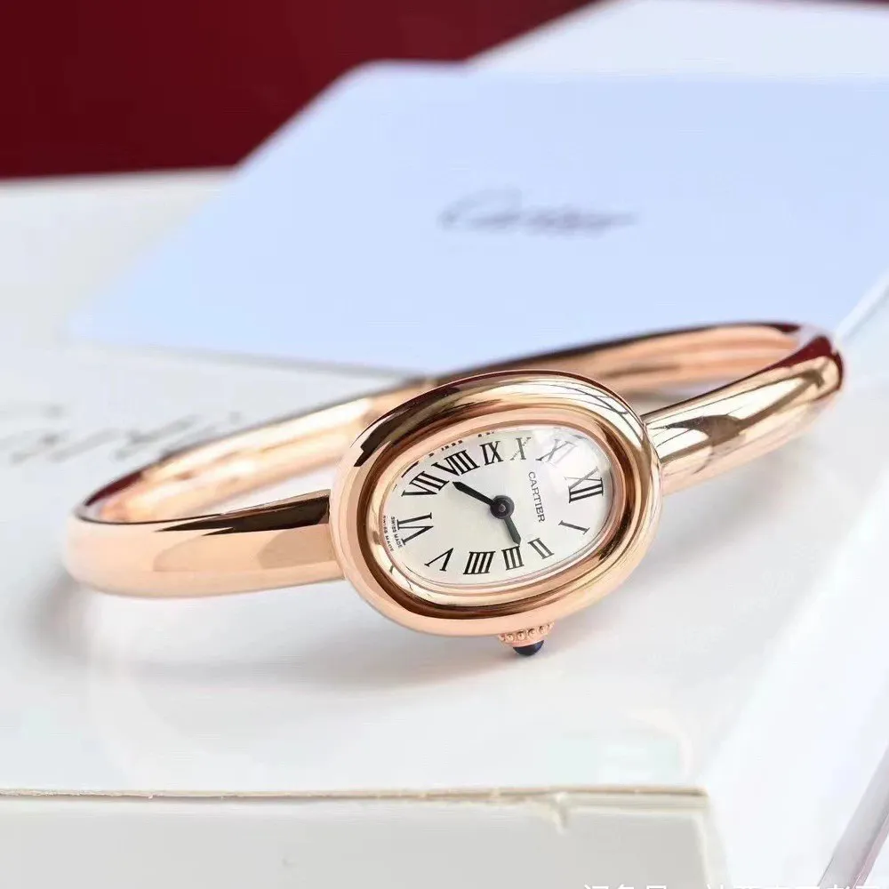 Cartier Baignoire 1920 Rose Gold Dupe Watch displayed on the watch box