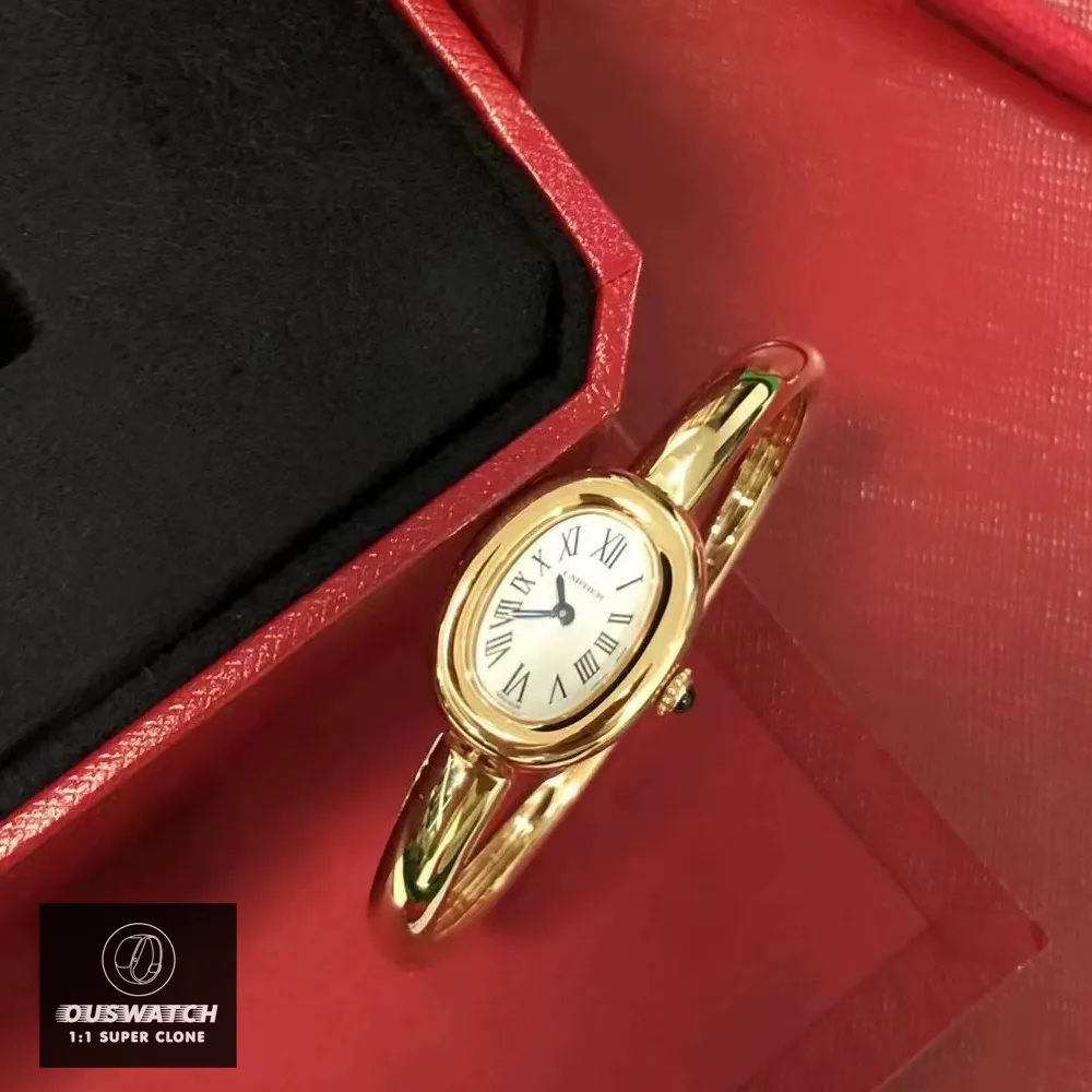 Cartier Baignoire Mini Dupe Watch – Displayed Next to Box