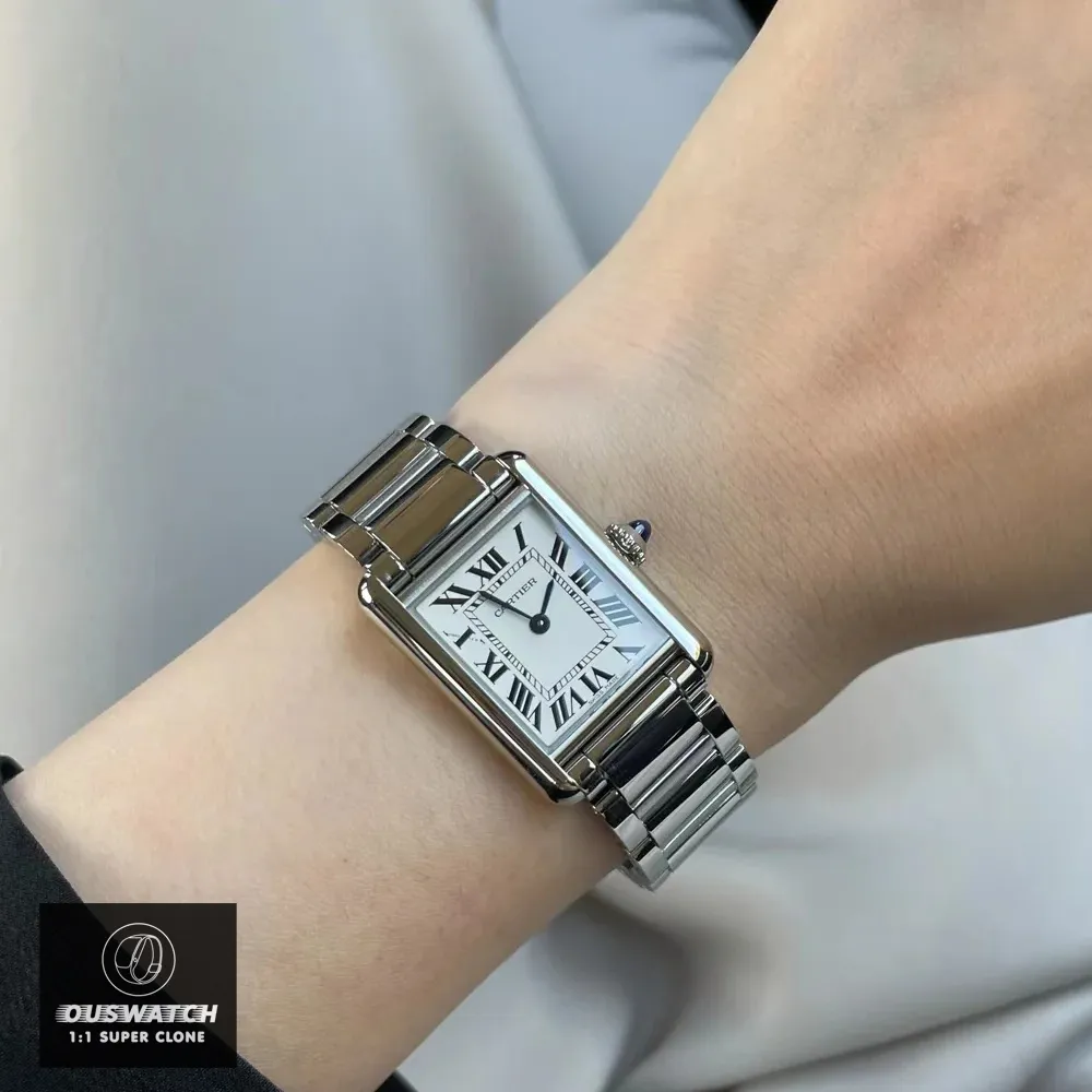 Super Clone Cartier Tank Must WSTA0051 Watch Worn on the Wrist.