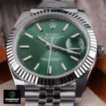 Super Clone Rolex Datejust Green watch dial with a 904L stainless steel fluted bezel