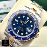 Super Clone Rolex Submariner Blue watch, detailed close-up of the bezel and blue dial