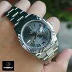 Front view of the Super Clone Rolex Datejust Wimbledon watch dial