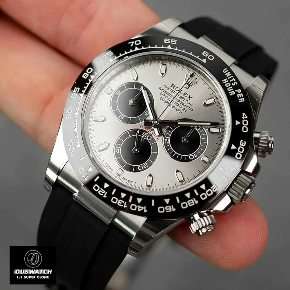 Hand-Held Rolex Daytona Ghost Oysterflex 116519 Platinum Case Super Clone Watch