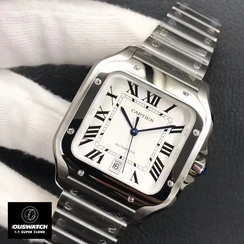 Super Clone Men's Cartier Santos Large WSSA0018 Watch displayed at a 75-degree angle.