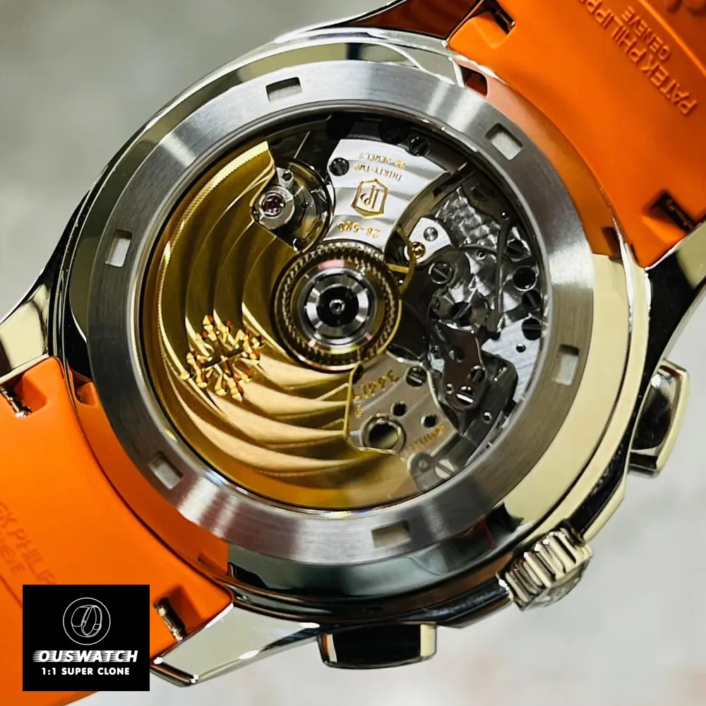 Super Clone Patek Philippe Aquanaut 5968A Back View with Detailed Swiss Movement Information
