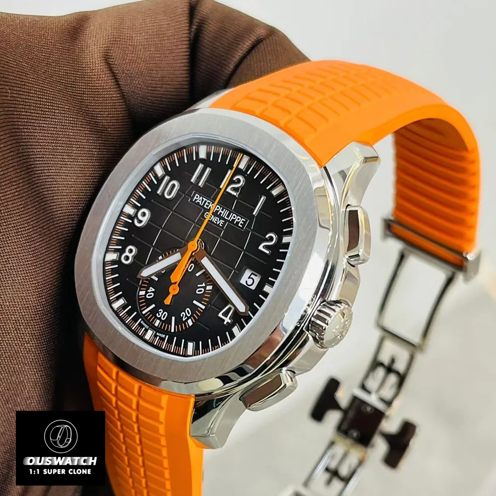 Super Clone Patek Philippe Aquanaut Black Watch Side Crown and Chronograph Pushers Detail Showcase