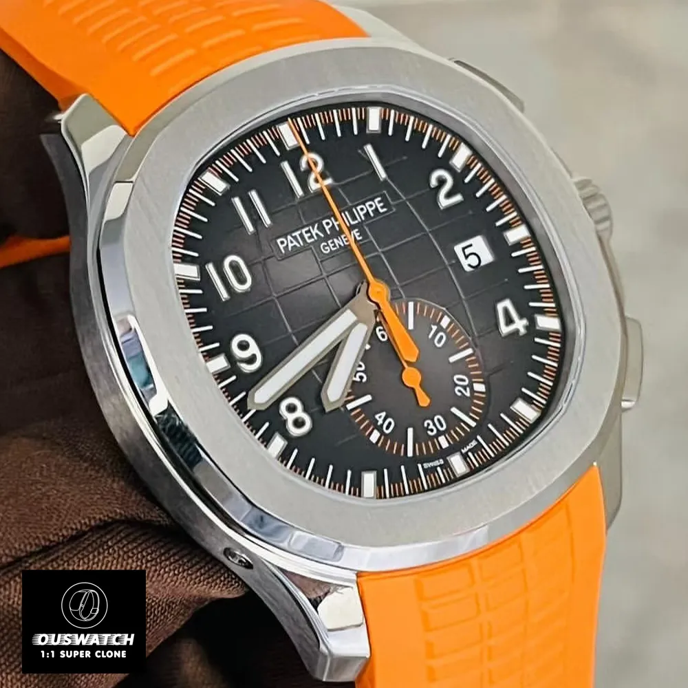 Super Clone Patek Philippe Aquanaut Black Watch Angled Side Polished Detail Close-Up