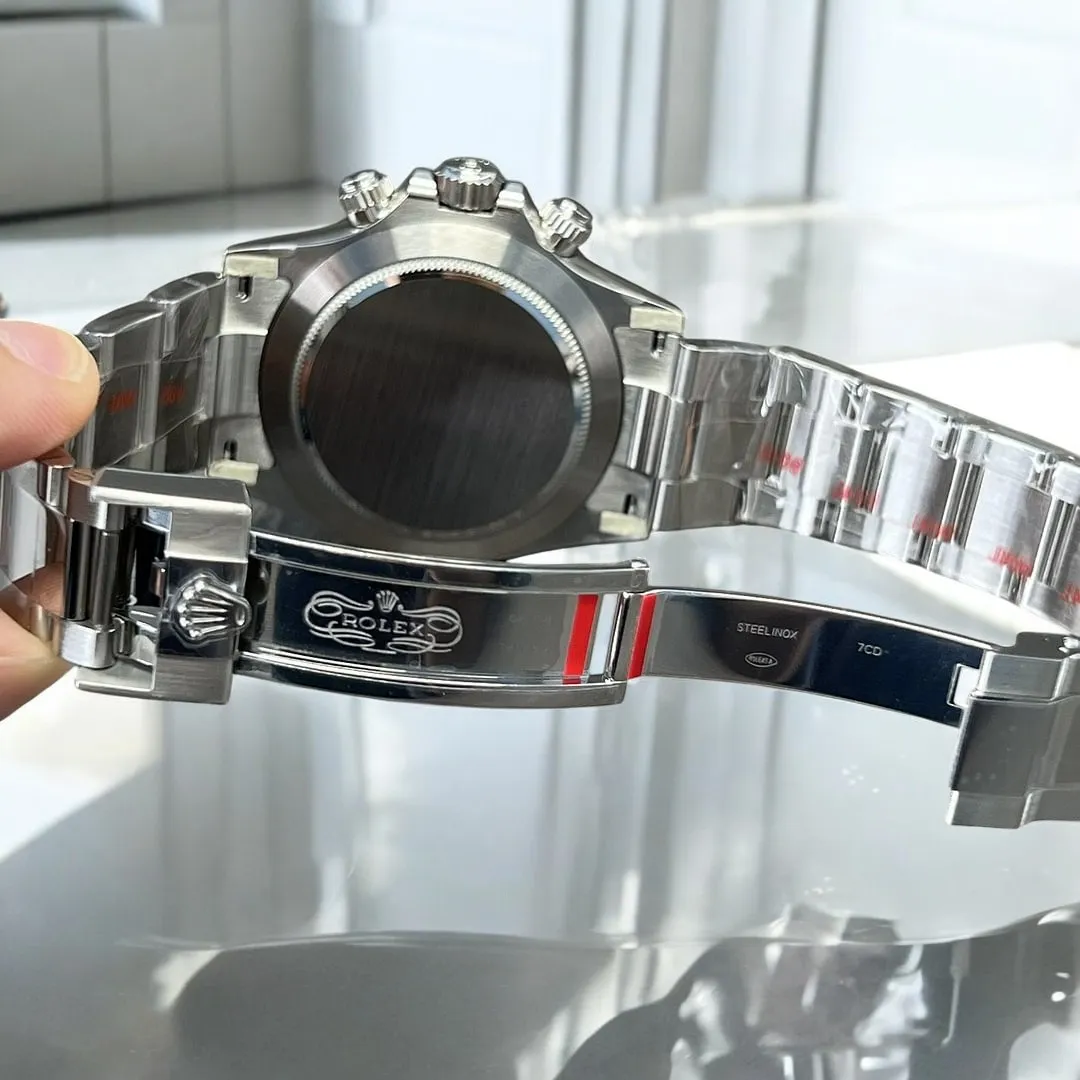 Rolex Daytona Black 116500LN Super Clone Watch Back View and Unfolded Stainless Steel Clasp Design