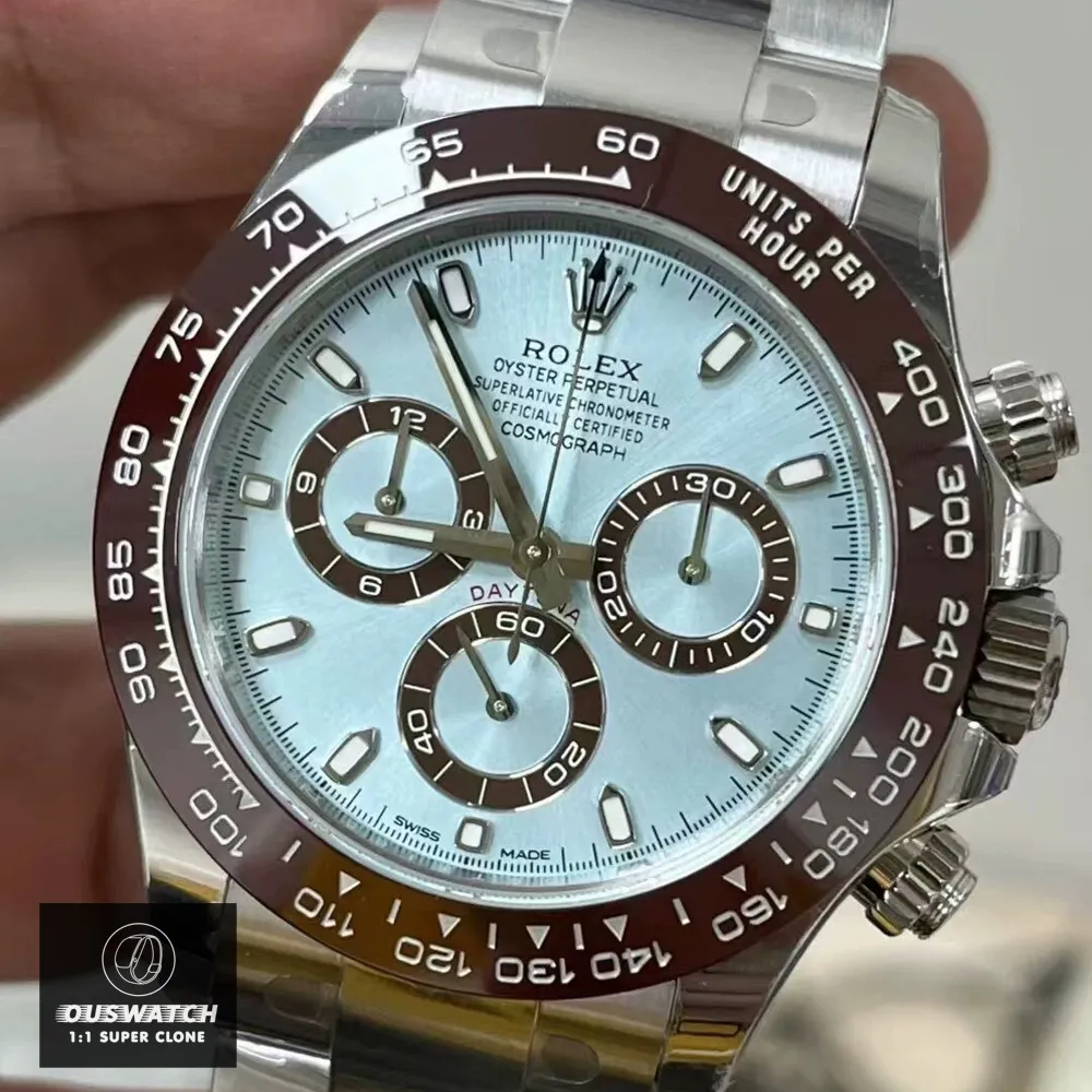 Rolex Daytona Ice Blue Dial Super Clone Watch Front Diagonal Angle Shot