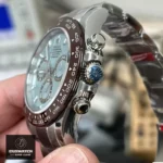 Rolex Daytona Ice Blue Dial Super Clone Watch Side View of Crown and Chronograph Pushers Detail