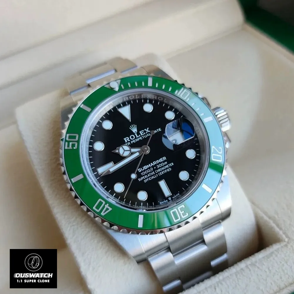 Super Clone Rolex Kermit 126610LV watch placed inside the watch box