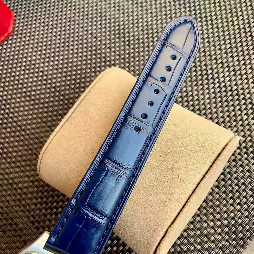 Close-up of the blue strap on Super Clone Cartier Santos Dumont Extra Large WSSA0032 Watch