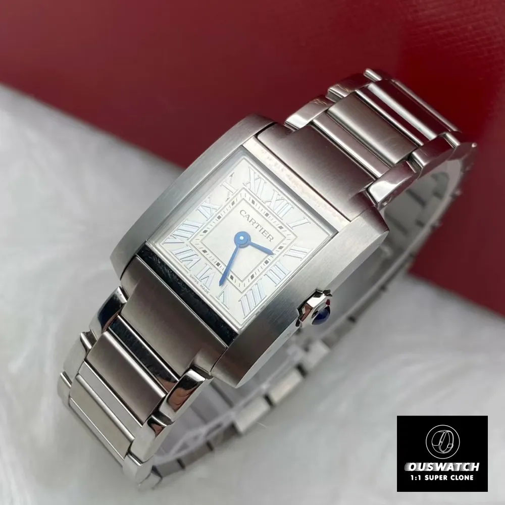 45-degree angle display of the Super Clone Cartier Tank Francaise Watch in a posed shot