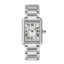 Super Clone Cartier Tank Must WSTA0051 Watch Dupe Front View, Stainless Steel Case, Bracelet, and White Dial.