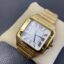 Super Clone Cartier Yellow Gold Watch 45-degree angle, front view showcasing case, bracelet, and white dial