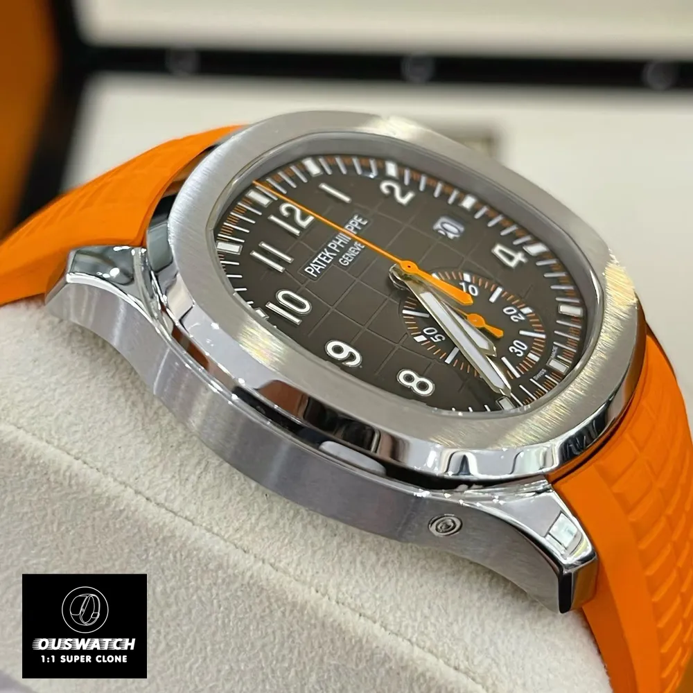 Super Clone Patek Philippe Aquanaut Black Watch Side View, Showcasing Brushed Stainless Steel Finish