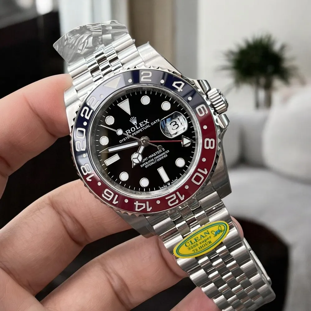 Super Clone Rolex 126710BLRO black dial watch front view display