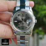 Super Clone Rolex Datejust Wimbledon 126334-0021 watch displayed vertically, front-facing