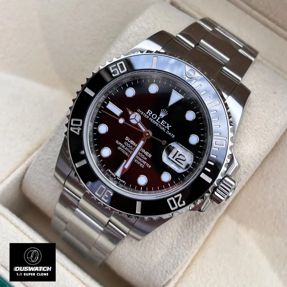 Super Clone Rolex Submariner Black on Black 116610LN Watch - 45-degree angle showcasing the dial front, stainless steel case, and black bezel.