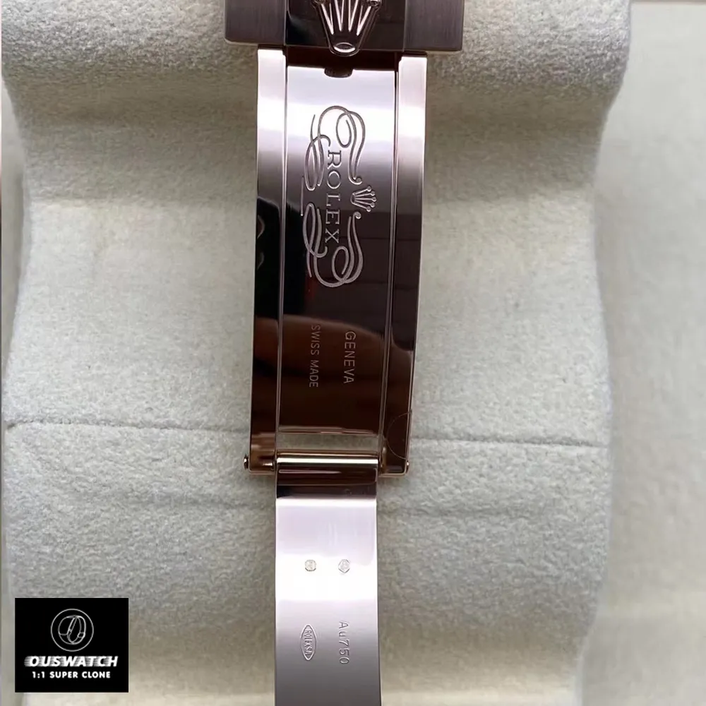 Fully unfolded rose gold clasp of the Super Clone Rolex Yacht-Master 40 watch