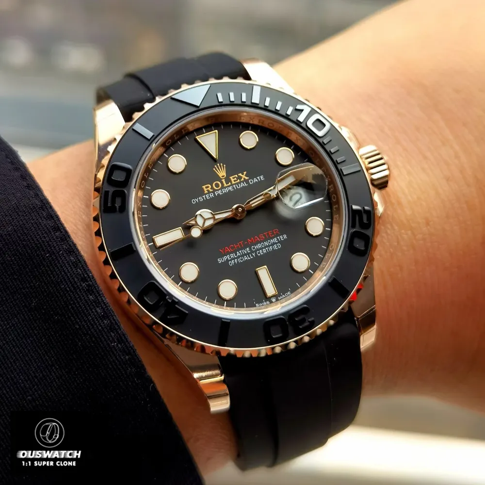 Super Clone Rolex Yacht-Master Rose Gold watch worn on the wrist