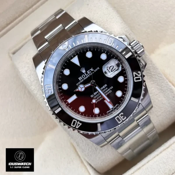 Super clone black on black rolex submariner 116610LN Date watch dial close-up