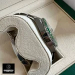 Close-up of the stainless steel side of the Super Clone Rolex Kermit 126610LV watch