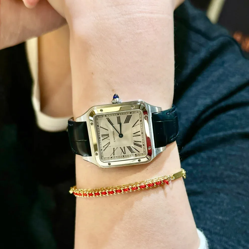 Wearing Super Clone Cartier Santos Dumont Extra Large WSSA0032 Watch on the wrist