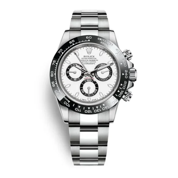 Rolex Daytona White Dial 116500LN Super Clone Watch 904L Stainless Steel Case, Black Ceramic Bezel, and Stainless Steel Bracelet