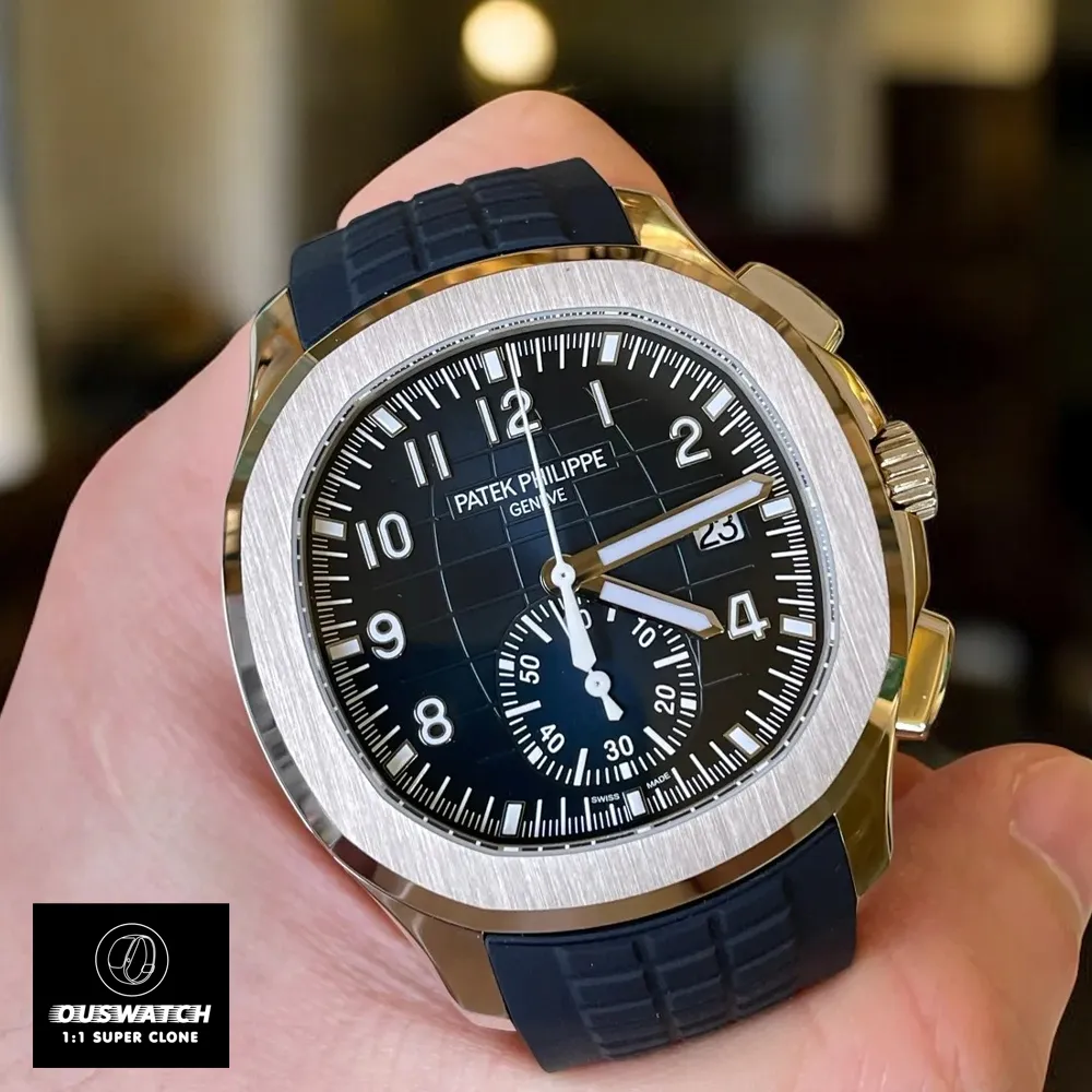 Holding it in your hand to show the Super Clone Patek Aquanaut blue 5968g-001 Watch