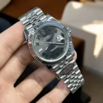 120-degree Angle View of Rolex Wimbledon Datejust 41mm 126334 Replica Watch - Fluted Bezel and Black Dial