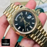 Replica Rolex Day Date 40 Black Dial Presidential Watch at a 120-degree angle