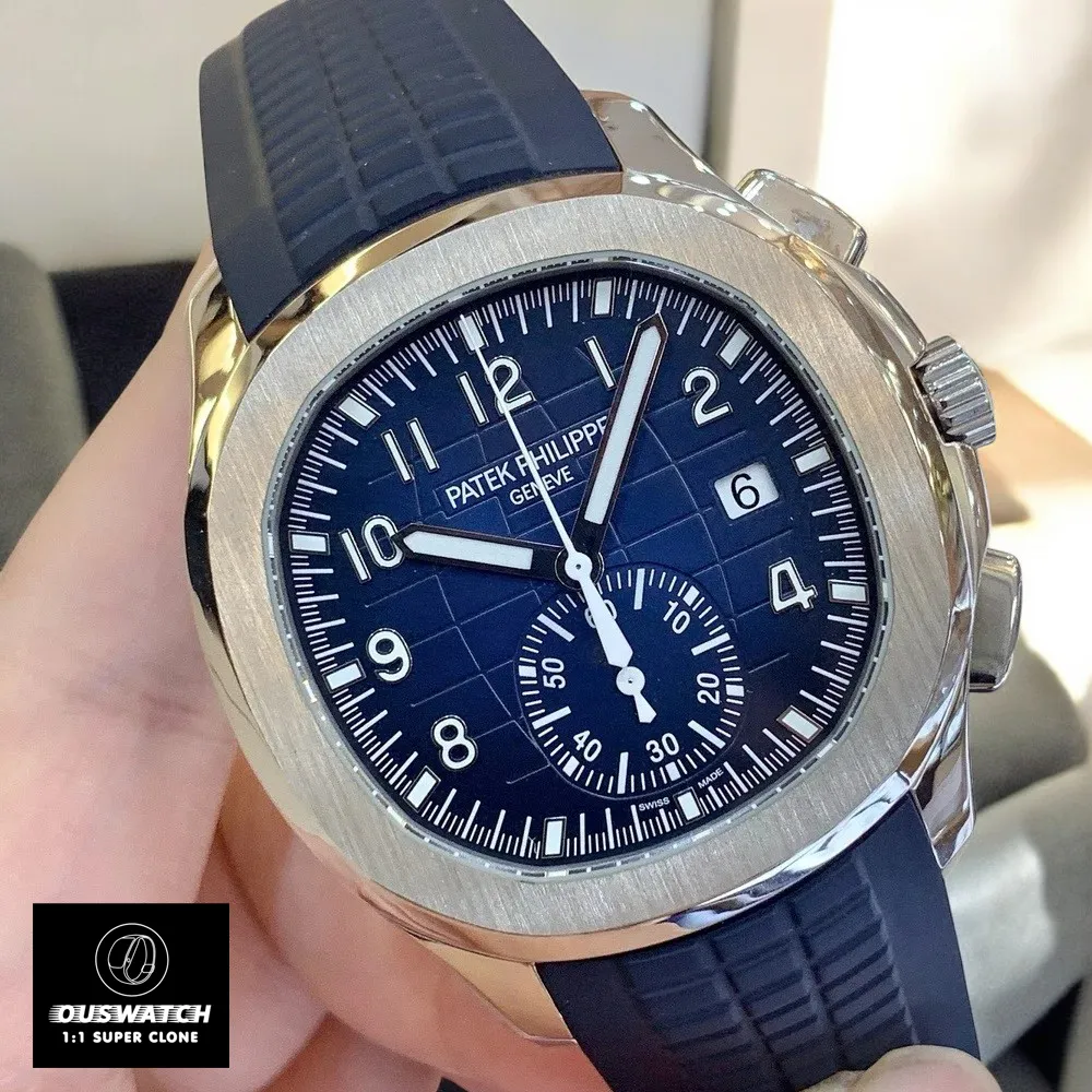 Replica Aquanaut 5968G Blue Dial Macro - Embossed Grid Pattern & Date Window