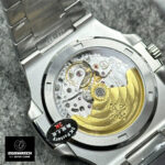 Back case of the Patek Philippe Nautilus 5711/1A luxury watch with transparent caseback.