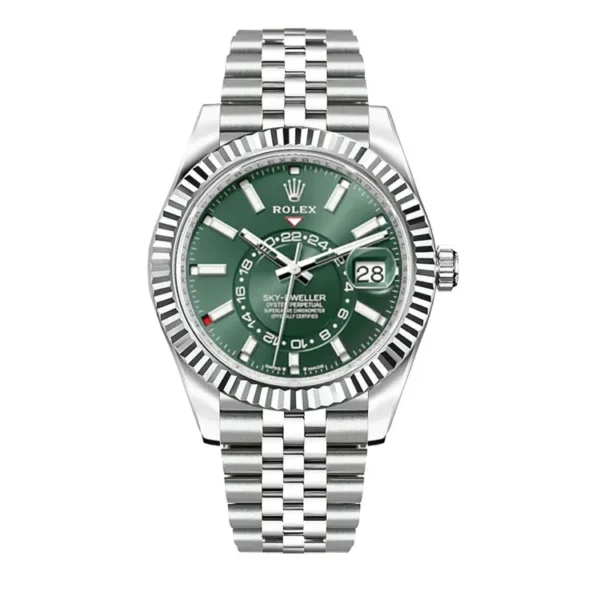 Replica Rolex Sky-Dweller m336934-0002 Stainless Steel Watch with Green Dial - Authentic-Style Luxury Timepiece