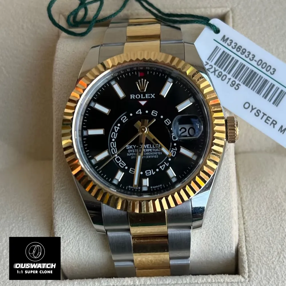 Replica Rolex Sky-Dweller Two-Tone Black Dial Front - Oystersteel & 18K Gold Case
