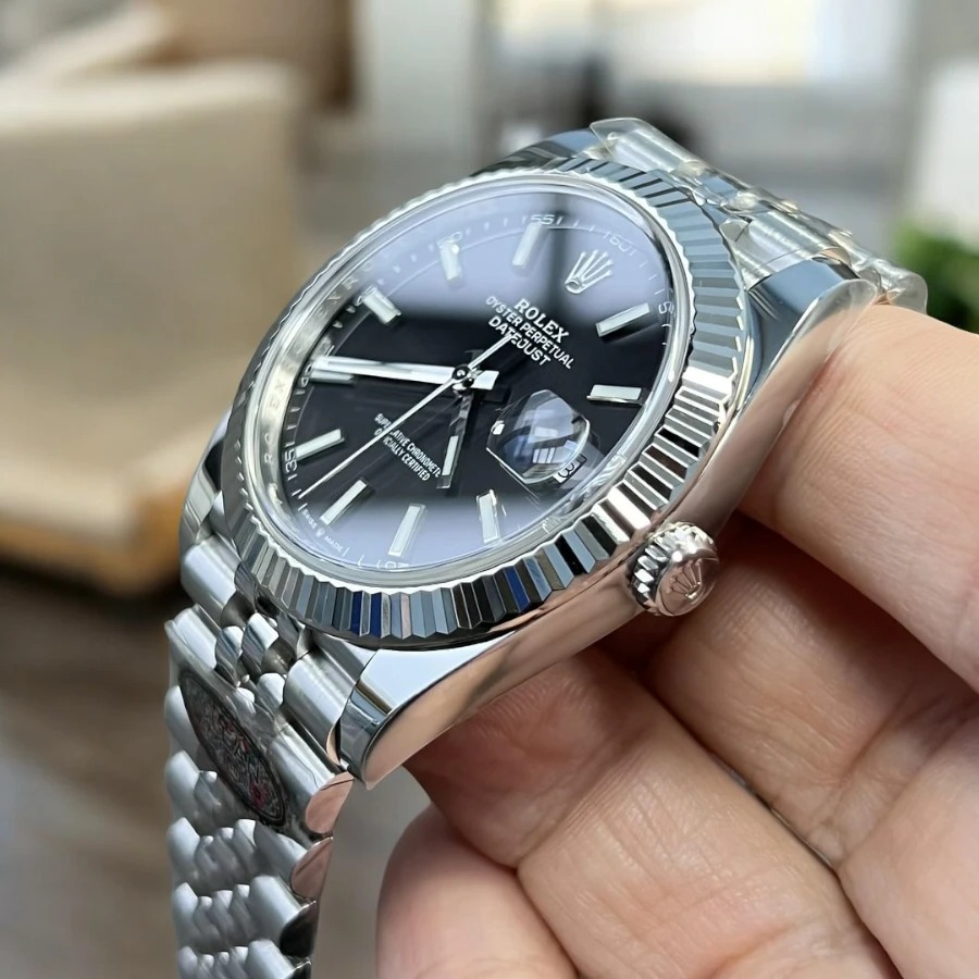 Rolex 126334 Black Face Replica Watch - Stainless Steel Case Detail