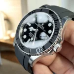 Close-up of the Rolex 126659 Yacht Master dial from a 45-degree angle, emphasizing the intricate details and striking aesthetics.