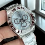 Rolex Cosmograph Daytona 126506 Platinum Watch: Ice Blue Dial with Brown Ceramic Bezel Display