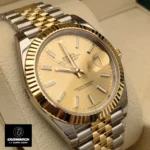 Replica Rolex Datejust 126333 Watch showcasing the stainless steel case and yellow gold bezel, emphasizing the luxury and elegance of the Two Tone design.