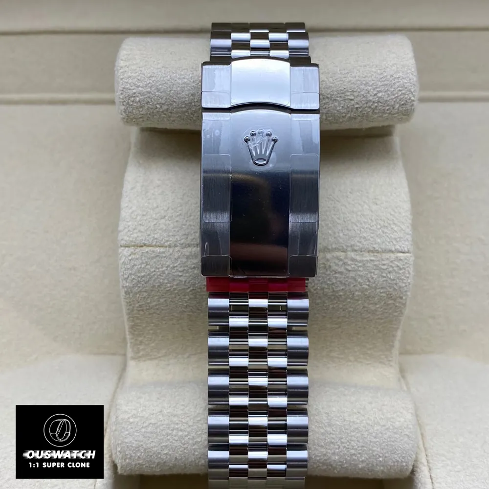 Super clone Rolex Datejust 126334 Blue Dial Watch with Jubilee bracelet, highlighting the luxurious design and comfortable fit.