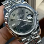 Rolex Datejust Oyster Perpetual Wimbledon 126334 Replica Watch - Close-up with Green Roman Numerals