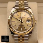 Replica Rolex Datejust Two Tone 126333 Watch front view showcasing the champagne dial with a two-tone stainless steel and yellow gold design.