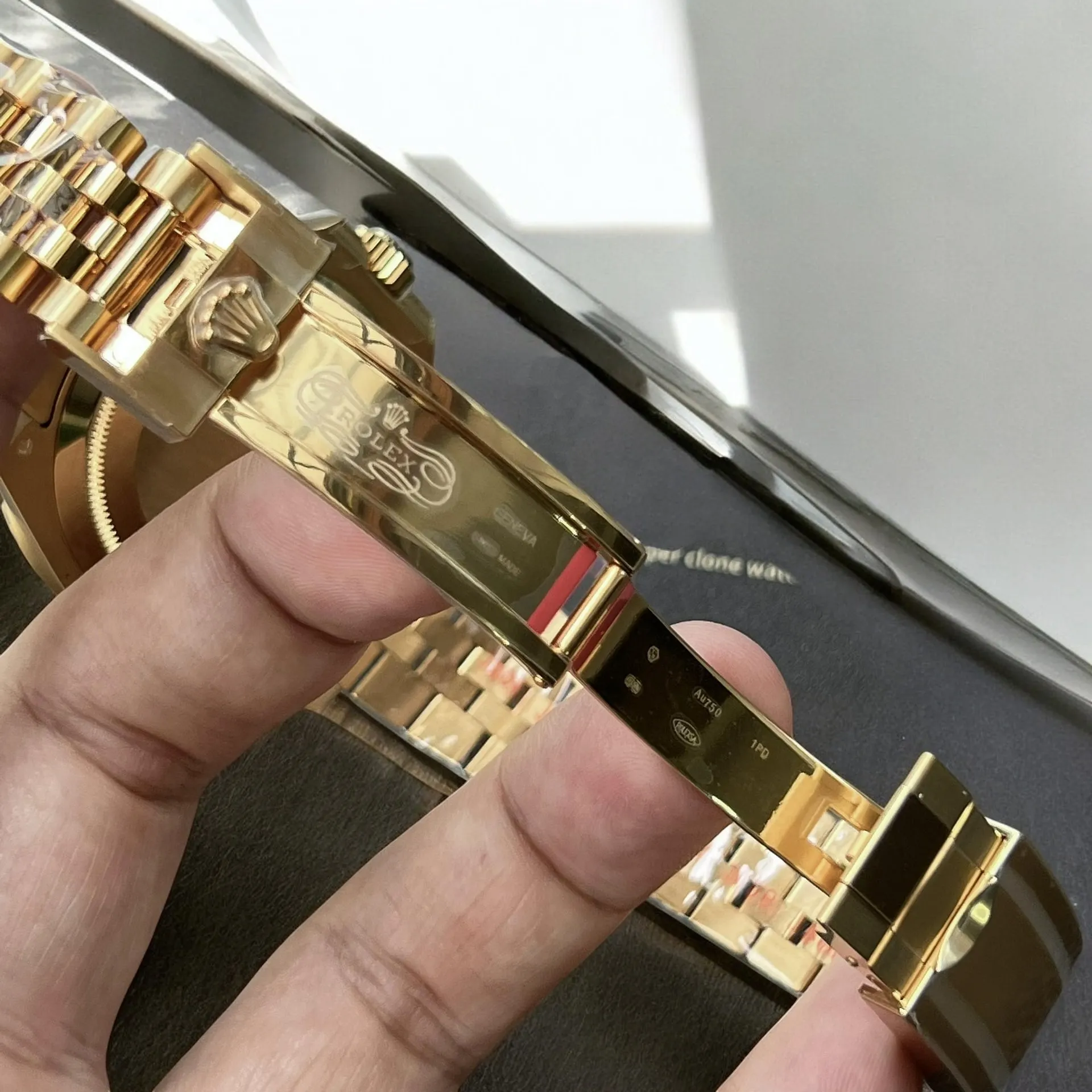 Super Clone Men's Rolex Gold Watch 126718GRNR Folding Oysterlock Safety Clasp