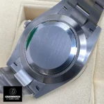 Replica Rolex Oyster Perpetual 124300 Blue Face watch back view, displaying the polished Oystersteel case and fine craftsmanship.