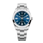 Replica Rolex Oyster Perpetual Blue Dial m124300 Stainless Steel watch, featuring a stunning blue dial and durable Oystersteel case