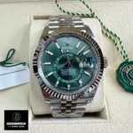 Replica Rolex Sky-Dweller 42mm Green Dial Watch Face - High-Quality Stainless Steel Replica