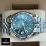 Replica Rolex Sky-Dweller Green Dial Macro Shot - Sunburst Finish & Chromalight Markers